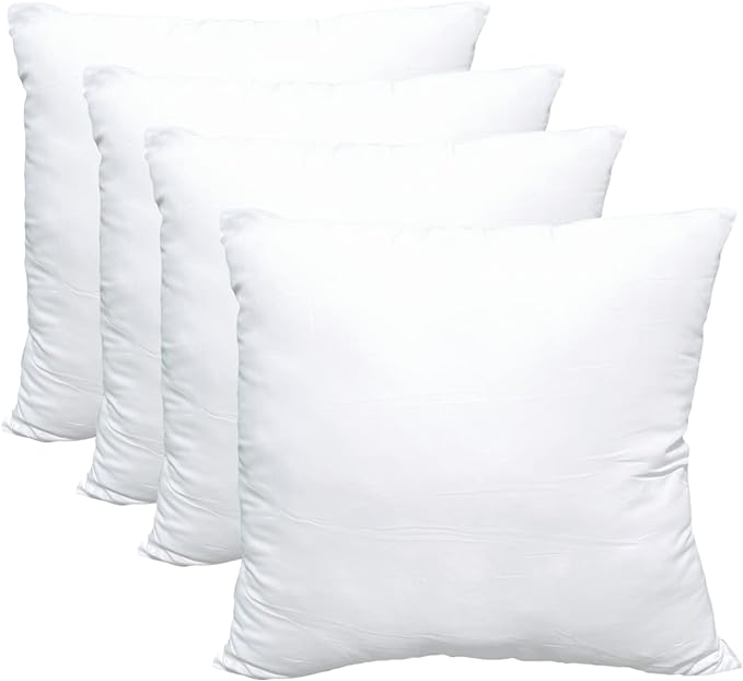 Luxury Pillow Inserts, Pack of 4, 22 x 22 inches Hypoallergenic Ultra Soft White Polyester Microfiber Durable Couch Cushion Fillers