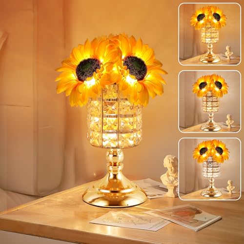Sunflower Lamps for Women-Sunflower Flower Touch Lamp with 3-Color Infinitely Dimming,10+ Hours Runtime-Ideal Gift for Mom,Flower Decor for Bedroom and Office,USB Charge,IP44 Waterproof - style: Sunflower-Cylinder