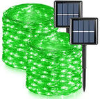 QITONG Green Solar Fairy Lights, 2 Pack Each 66ft 200 LED String Light Outdoor Waterproof, Silver Wire Christmas Twinkle Mini Lights with 8 Modes - color: Green
