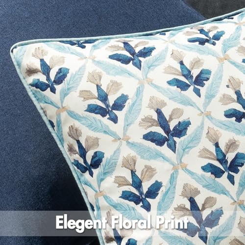 MIULEE Pack of 2 Decorative Outdoor Waterproof Throw Pillow Covers Flower Print Chic Boho Accent Pillow Covers for Square Garden Patio Cushion 20x20 Inch, Blue Grey - color: Blue Grey, size: 20" x 20" (Pack of 2)