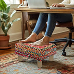 COTTON CRAFT Multi Chindi Footrest - Braided Cotton Rag Rug Foot Stool Ottoman with Sturdy Wood Legs – Handmade Boho Leg Rest - Small Spaces Under Desk Living Room Entryway Low Footstool - 16.5x12x9.5 - color: Cotton - Multi