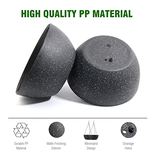 WOUSIWER 13 inch 2Pack Large Hanging Planters for Outdoor Indoor Plants with Drainage Holes and Chain, Round Hanging Flower Pots for Garden Home Porch Decor, Black Speckles - color: Black Speckles