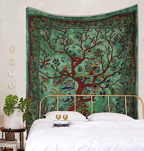 Popular Handicrafts Tapestry Wall Hanging Hippie Bohemian Tree of Life Hippy Psychedelic Design Indian Tapestries Bedspread 53 x 78 inches (140cm x 215cm) Green - color: Green #1, size: 78"L x 53"W