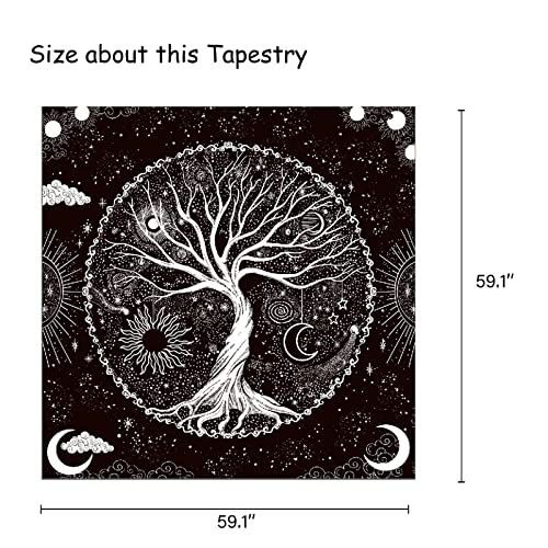 Wonrizon Tree of Life Tapestry,Black and White Galaxy Space Tapestries Aesthetic Psychedelic Wall Hanging decor for Living Room Bedroom (59.1" x 59.1") - size: 59.1"L x 59.1"W