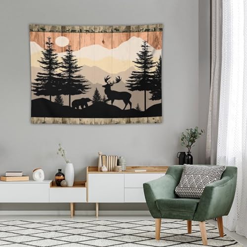 ZhiRain Farmhouse Forest Cabin Deer Tapestry Wall Hanging Rustic Wooden Tree Country Deer Bear Tapestries Home Decor for Living Room Bedroom Apartment Dorm 30"x40" - color: Cabin-16, size: 30"L x 40"W