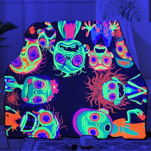 Blacklight Horror Throw Blankets UV Reactive Zombie Throw Blanket Glow in the Dark Under Black Lights Game Room Decor Soft Throw Gifts 59x51 Inches - color: Bl Zombies