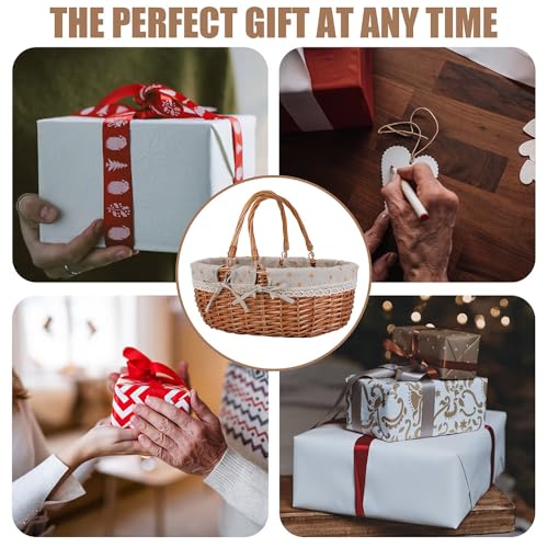 Large Wicker Picnic Basket with Handles,Handle Sturdy Woven Body with Removable and Washable Lining,Outdoor Camping,Gift Packing,Garden Picking, Storage.Yellow Flower - color: Yellow Flower