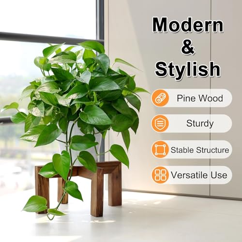 Vigordream Plant Stand, Indoor/Outdoor Wood Plant Holder, Single Flower Pot Stand, Sturdy Planter Stands(Walnut, Fit 5-12 Inch Pots) - size: Fit 5-12inch pots