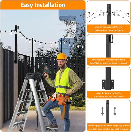 SINLEY 10 Pack Suspension Outdoor String Light Poles for Outside String Lights Hanging,with Clip and Holder,Light Post Mounting Stand for Patio Fence Wall Garden Backyard Deck - style: 10 Pack 2.8Ft