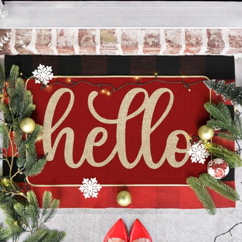 Artoid Mode Red Hello Valentine's Day Doormat, Anniversary Home Decor Low-Profile Switch Rug Door Mat Floor Mat for Indoor Outdoor 17x29 Inch - color: Red, size: 17" x 29"