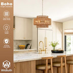 23.6" Gold Rattan Chandelier, 6-Light Hand-Woven Wicker Drum Chandelier, 3-Tier Boho Farmhouse Light Fixture for Dining Room,Kitchen Island,Living Room,Bedroom - color: gold 23.6"