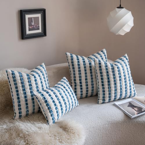 Caflife Boho Lumbar Pillow Covers 14x36 Inch Long, Farmhouse Blue Striped Textured Chenille Decorative Couch Pillow Cases, Rustic Accent Cushion Covers for Sofa Bed Living Room Bedroom, Pack of 1 - color: Blue, size: 36" x 14" (Pack of 1)