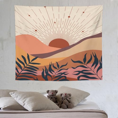 Boho Leaf Tapestry,Mid Century Abstract Sunset Sunrise Tropical Leaf Plants Modern Minimalist Geometric Wall Hanging Neutral Home Decor Art for Living Room Bedroom Dorm 40"x30" - color: Boho Leaf-16, size: W40xL30in