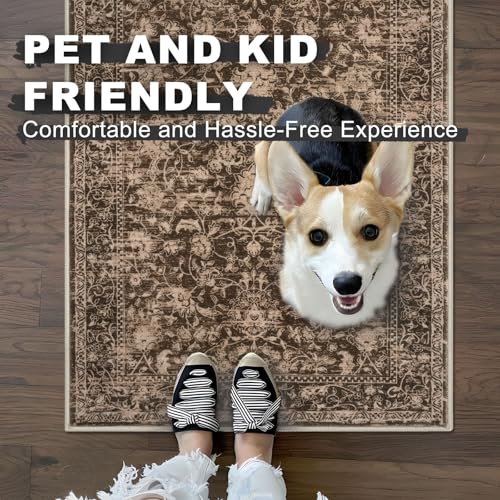 KILOCOCO Hallway Runner 2x5 Kitchen Runner Rug Printed Floral Non-Slip Washable Runners for Hallways Laundry Room Distressed Boho Rug Runners for Bedroom, Rust Brown Red - color: Rust Brown Red, size: 2' x 5' (Runner)