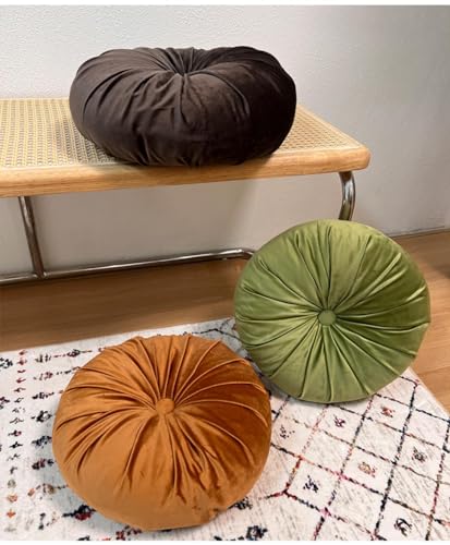 Round Throw Pillow, 13.7” Round Floor Pillow Pumpkin Pleated Round Pillow Cushion for Couch Dutch Velvet Decorative Throw Pillow for Sofa Chair Bed Living Room, Coffee - color: Coffee