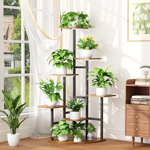 Corner Plant Stand Indoor with Grow Lights, 7 Tiered Plant Shelf Indoor, 43" Corner Plant Stands for Indoor Plants, Metal Plant Flower Display Shelves, Plant Organizer Rack for Living Room, Balcony, Home Decor - size: Square