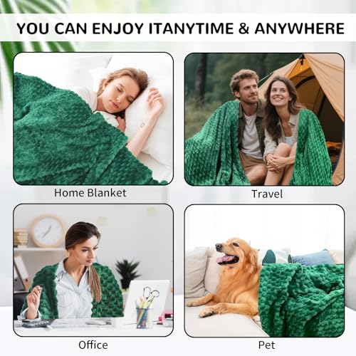 6Pcs Fleece Throw Blanket Bulk for Bed Couch, 3D Turtle Shell Jacquard Decorative Blankets 50X60in, Lightweight Fuzzy Flannel Blanket for Wedding Gifts, Office, Homeless Donation(Green) - color: Green