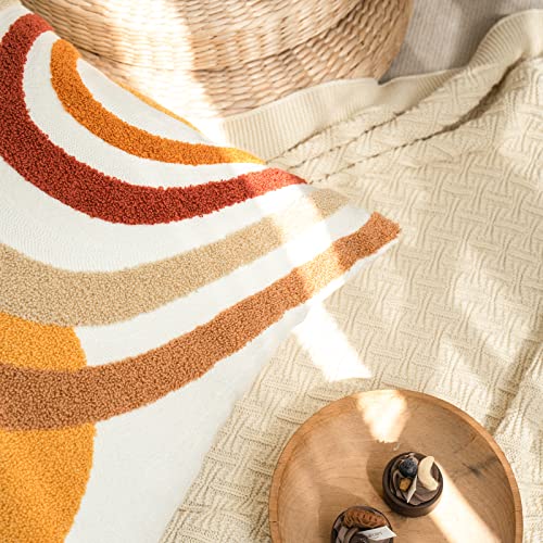 Modern Boho Throw Pillow Cover Soft Woven Tufted Neutral Pillowcase,Simple Geometric Textured Pattern Decorative Abstract Bohemian Cushion Sham for Bed Couch Living Room,1 PC - color: Yellow, Brown, Gray