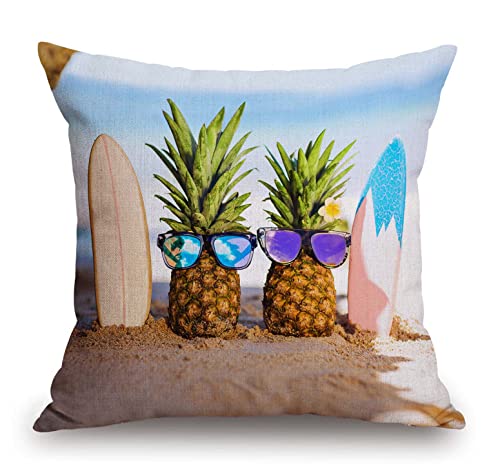 TSSOHU Yellow Pineapple with Glasses on The Sandbeach Throw Pillow Case Cushion Cover Couch Sofa Decorative Square 18x18 inches - color: Tss49