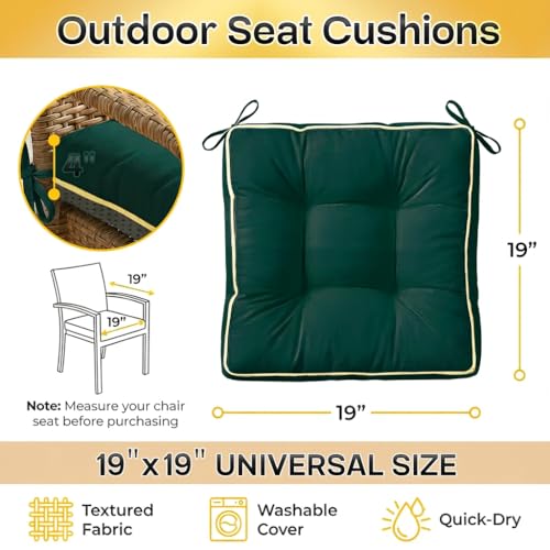 4 Pack 19x19 Inch Shredded Foam Chair Cushions with Straps - All-Season Seat Pads for Indoor/Outdoor Dining, Office, Patio, Kitchen Chairs (Green, 19 INCH × 19 INCH) - color: Green