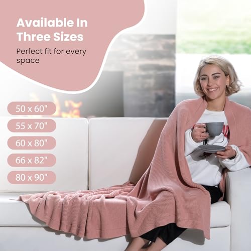 Dalisa 100% Organic Turkish Cotton Throw Blanket Harbor Mist– GOTS Certified, Cozy, with Reusable Cotton Gift Bag – Perfect for Couch, Bed, and Home Decor – Boho Vintage Knit Alina (Pink, 80x90) - color: Pink, size: 80x90