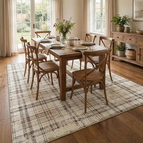 Garvee Washable Plaid 3x5 Rug for Entryway Bedroom Rugs with Non Slip Rubber Backing, Farmhouse Soft Low Pile Rustic Accent Rug for Entrance Living Room Home Decor 3'x5' Plaid|Beige - color: Plaid|beige, size: 3' x 5' (Rectangular)