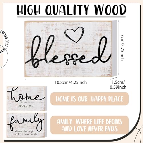 Jetec 3 Pcs Family Home Blessed Rustic Wood Sign Mini Wood Decorative Farmhouse Woodworks Table Shelves Decorations Sign for Bedroom Kitchen Living Room Table Decor(Retro Color,4.25 x 2.76 x 0.59 in) - color: Retro Color, size: 4.25 x 2.76 x 0.59 in