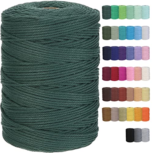 Macrame Cord 3mm x 328yards Natural Macrame Cotton Rope Colored Macrame Rope Soft Cotton Cord Macrame Supplies Craft Rope Macrame Yarn for Plant Hanger Wall Hanger Dreamcatcher (Deep Green) - color: Deep Green, size: 3mmx328Yards