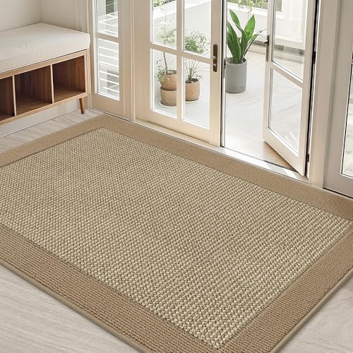 BEQHAUSE Indoor Door Mat 32" x 48", Dirt Trapper Door Mats Non-Slip Entryway Rugs Washable, Trap Dirt Absorbent Welcome Mat, Low Profile Floor Mats for Front Back Door and Entryway, Beige - color: Beige, size: 32" X 48" (Rectangular)