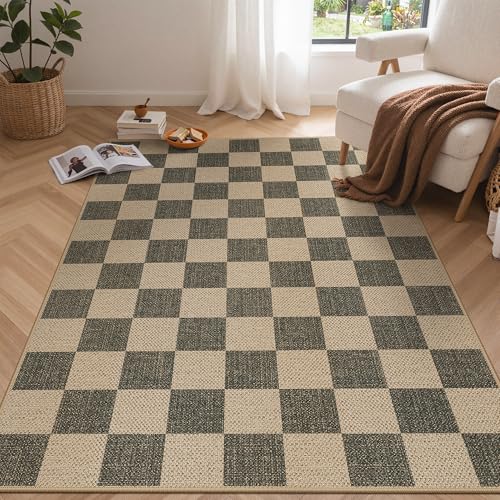 Bavni Checkered Easy Jute Rug,3x5 Area Rug Machine Washable Non Slip Woven Plaid Carpet, Geometric Diamond Non Shedding Low Pile Modern Farmhouse Floor Mat for Living Room, Bedroom, Entryway - color: Checkered-4, size: 3X5