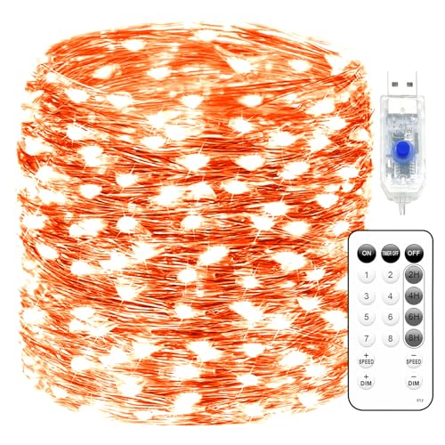 Fairy Lights 66ft 200 LED USB Twinkle String Lights Plug in Silver Wire Lights with Remote and Timer 8 Modes Outdoor Waterproof Starry Lights DIY Party Wedding Christmas Decoration（Orange） - color: Orange