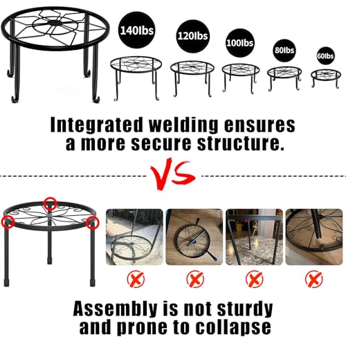 5 Pack Metal Plant Stands,Heavy Duty Potted Holder for Flower Pot,Indoor Outdoor Metal Rustproof Iron Garden Container Round Supports Rack for Planter - color: Black