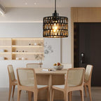 Woven Pendant Light Boho Chandelier, Rattan Pendant Lights Kitchen Island, Farmhouse Pendant Lighting with Hand Woven Wicker Shade, Boho Chandelier Light Fixtures Ceiling Hanging Light - color: 2 Pack Black