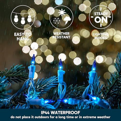 Joiedomi Christmas Lights Outdoor,100 Count Blue Christmas Tree Lights Indoor,21.4ft String Xmas Decorations for Dorm Classroom Bedroom Holiday Wedding Party,White Wire - color: Blue, size: 100ct