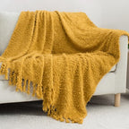 Winter Knit Throw Blanket Fluffy Fuzzy Soft Lightweight Cozy Farmhouse Tassels Chunky Knitted Throws for Couch Sofa Bed (Mustard Yellow, 50"x60") - color: Mustard Yellow, size: 50"x60"