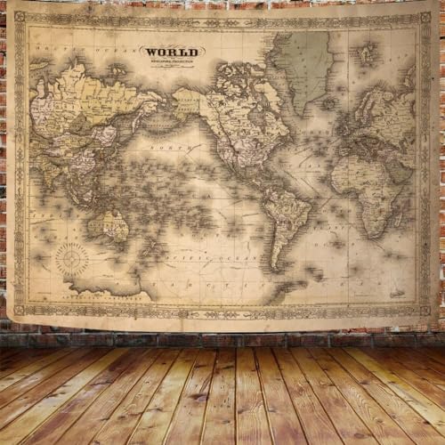 World Map Tapestry Educational Tapestry Kids Student Classroom Tapestries Earth North America Europe Africa Countries Globe Travel World Map Countries Cities Wall Tapestry Ceiling (Vintage Map, 90"x70") - color: Vintage Map, size: 90L" x 70W"