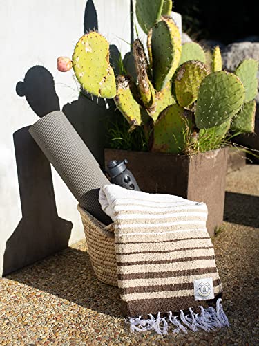 Black and Tan Mexican Blanket by Laguna Beach Textile Co - Beach, Yoga, Camping, or Decorative Throw Blanket - Traditional Handmade Serape - Mocha Tulum - color: Mocha
