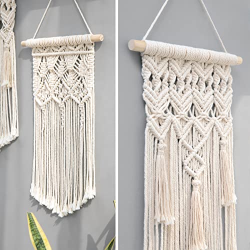 Mkono 2 Pcs Macrame Woven Wall Hanging Boho Chic Geometric Art Decor - Beautiful Bedroom Nursery Apartment Home Decoration, Gift for Girls Adults Birthday Christmas, Small Size 18" L x 9.5" W - size: Small