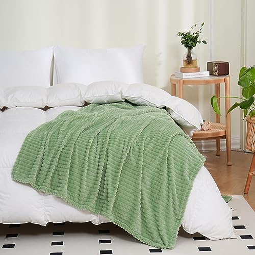 Puncuntex Flannel Fleece Throw Blanket Sage Green 50"×60",Super Soft Plush Cozy Blanket with Square Grid Design Luxury for Couch Sofa Chair - color: Sage Green, size: 50"×60"