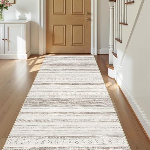 Tortania Area Rug 2x6 Runner Rugs - Washable Soft Neutral Boho Moroccan Farmhouse Rug Indoor Floor Carpet for Living Room Bedroom Kitchen Entryway Under Dining Table Home Office Decor - Cream Brown - color: Cream/Brown, size: 2' x 6' (Runner)