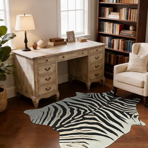 BENRON Zebra Print Area Rug, Black and White Rugs for Living Room Bedroom, Cute Animal Hides and Skins for Kids Nursery Home Decor, 2.9 x 3.9 ft - color: Black/Ivory/Brown, size: 2'11" x 3'11" (Irregular)