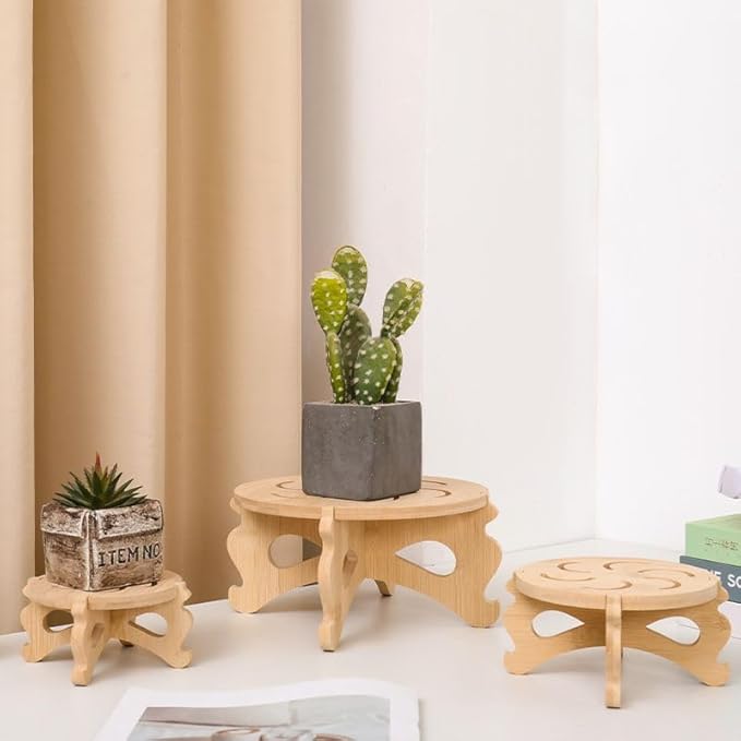 Plant Stand Indoor, Bamboo & Wood Plant Holders Indoor Stand, No Screws Required Stable Outdoor Plant Pot Stand, Wooden Stand for Plants Fit 5-15 Inch Pots, Support 190lb Adult