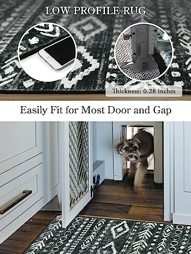 Lahome Boho Moroccan Kitchen Rug, Washable Black White 2x4 Entryway Rugs Non Slip with Rubber Backing, Low-Pile Soft Farmhouse Tribal Print Throw Rug Indoor Small Carpet for Bathroom Entry Varena - color: Black/White, size: 2' x 4'