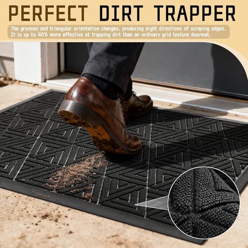Yimobra Outdoor Mats for Front Door 29.5x17, Stops Mud & Dirt at Entrance, Fits Garage & Patio, All-Weather Waterproof Non Slip Outdoor Indoor Welcome Mat, Black - color: Black, size: 29.5x17 Inch