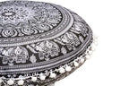 CRAFT KALA 32" Large Round Bohemian Floor Pillow Cover Boho Pouf Cover Mandala Meditation Room Pillows Cover Adults Seating Poufs Cushion Cover for Kids Reading Playroom Black Elephant Flower - color: Black and White Elephant