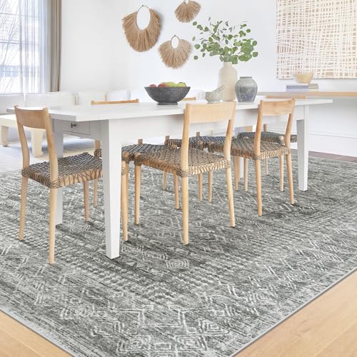 6x9 Area Rugs for Living Room: Washable Moroccan Geometric Boho Rug Farmhouse Non Slip Stain Resistant Large Rug Low Pile Soft Carpet for Bedroom Dining Room Home Office Children Room (Grey,6'x9') - color: Grey, size: 6' x 9' (Rectangular)