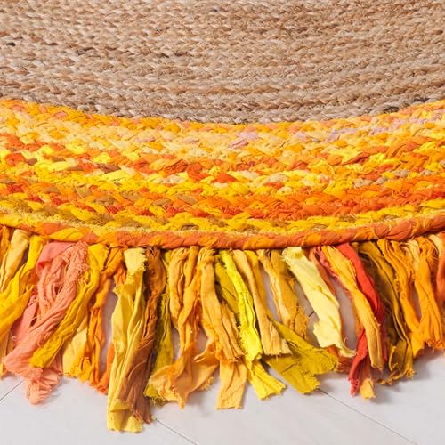 SAFAVIEH Cape Cod Collection 4' Round Gold / Natural CAP701D Handmade Boho Fringe Jute & Cotton Area Rug - color: Gold/Natural, size: 4' (Round)