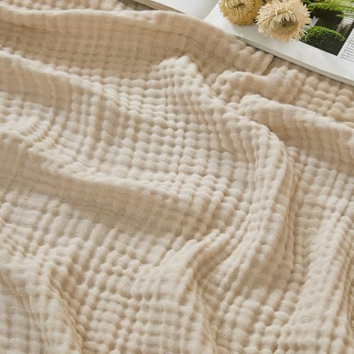 EMME Cotton Muslin Large Throw Blanket Couch Breathable Gauze Soft Lightweight Bed Blankets Adults (Heather Beige, 50"x70") - color: 03 - Beige, size: Large Throw (50" X 70")
