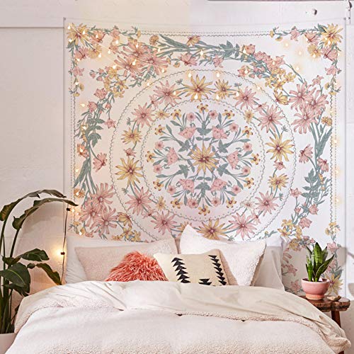 Simpkeely Mandala Floral Medallion Tapestry, Sketched Flower Plant Boho Wall Hanging, Bohemian Tapestries for Bedroom Living Room Dorm Home Décor 59.1 x 80 Inches (RosyBrown) - color: RosyBrown, size: 80"L x 59.1"W