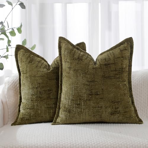 HPUK Fall Chenille Soft Throw Pillow Covers 18x18 Set of 2, Accent Cushion Covers for Living Room, Bedroom, Decorative Solid Color Pillow Covers for Couch, Sofa, Chair, Dusty Green - color: Chenille-dusty Green, size: 18" x 18" (Pack of 2)